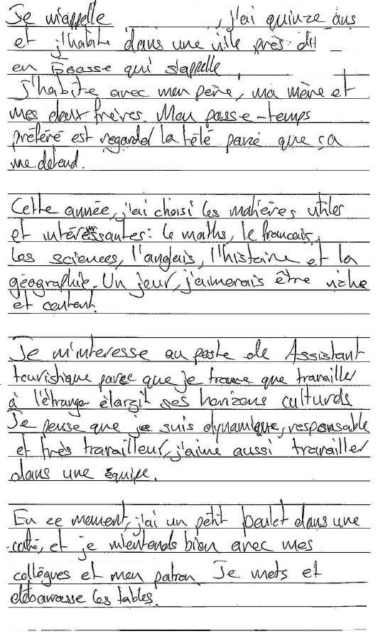 handwritten candidate 7 evidence in French
